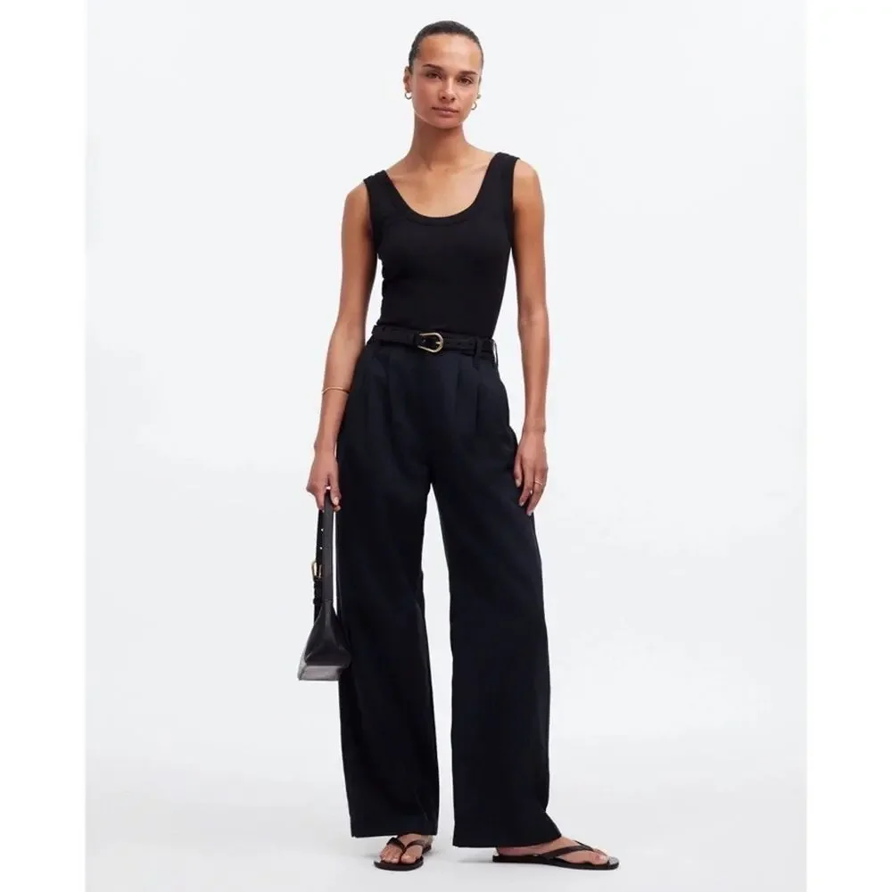 Madewell Harlow Wide Leg Pant Drapey Twill True Black Lyocell Linen Womens 8 - Picture 1 of 8